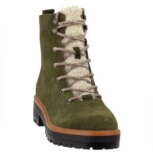 Marc Fisher Izma Suede Faux Shearling Accent Lace Up Hiker Booties Size 7.5